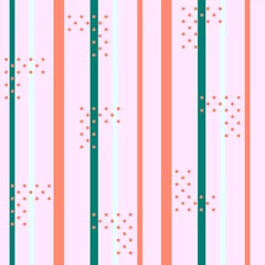 Sierkussen Vector seamless pattern with stripes and polka dots in gentle tones as terra cotta orange, emerald green on pale Pink lavender background. Pastel trendy colors geometry. Modern wallpaper design. Wall. © NVS my world