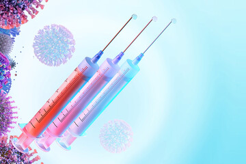 Third Covid 19 vaccine booster dose, annual revaccination. Solution to fight coronavirus covid-19 Delta variant, B.1.617.2 mutation strain. Vaccine against mutated coronavirus flu disease pandemic. 3D