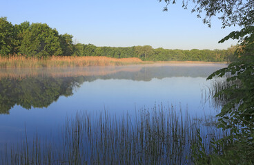 morning landscape on blue river
