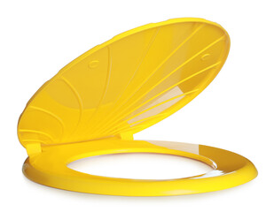 New yellow plastic toilet seat isolated on white