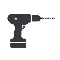 Black filled drill vector icon isolated on white transparent background