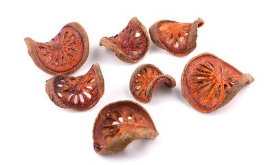 dried bale fruit tea on white background
