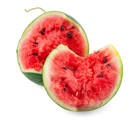 whole and half watermelon isolated on white background