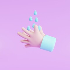 3D illustration,  protection. sanitizer, antiseptic, antibacterial symbols. Healthcare wash hands with rinse water and soap