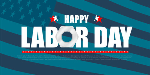 USA Happy Labor Day greeting card, banner, poster with background United States national flag colors and white text Happy Labor Day and screw nut. Vector illustration.