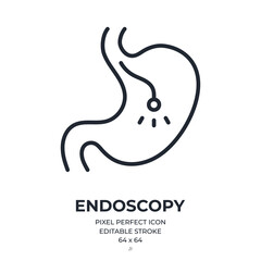Endoscopy editable stroke outline icon isolated on white background flat vector illustration. Pixel perfect. 64 x 64.