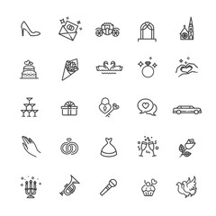 Outline web line vector icon set wedding