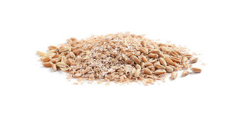 Pile of wheat bran on white background