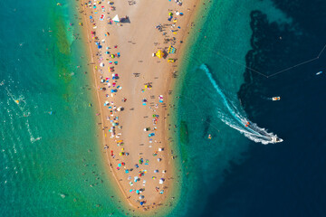 Aerial scene of Zlatni rat beach on Brač island, Croatia