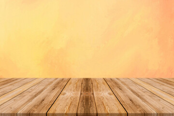Naklejka na ściany i meble wooden table on yellow background texture