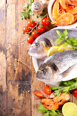seafood- fresh fish with dorado, shrimp and ingredients