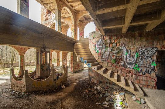 Łapalice, Poland - built in 1983 but never finished, the ruins of Łapalice Castle are an interesting tourist attractions in northern Poland. Here in particular its interiors