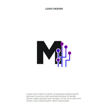 letter M abstract logo design symbol letter mark technology, dot, computer, data, internet. premium vector.