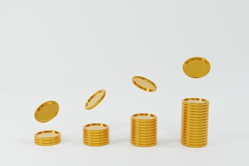 3d render golden coins on white background.illustration