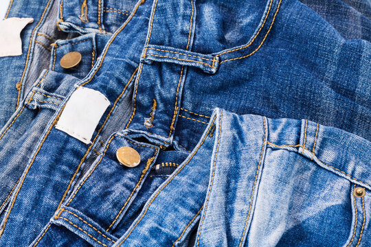 blue jeans Close-up of modern fashion. Background image - Top view.