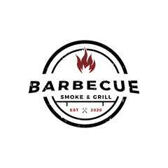 Vintage Retro Rustic BBQ Grill Barbecue Labels Barbeque Labels Logo Design Vector
