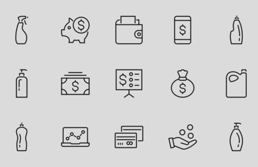 Set of Icons of Cash and Payment Systems. Thin Icons Vector Cash, Transfers of Dollars Isolated on Background Icons. Editable stroke