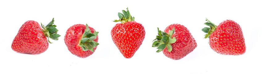 Strawberry isolated. Strawberries isolate. Whole, half, cut strawberry on white. Strawberries isolate. Side view organic strawberries.