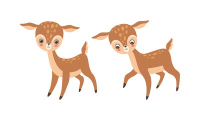Cute Baby Deer with Spots as Adorable Hoofed Mammal Living in Forest Vector Set