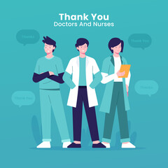 Thank you doctors and nurses. Thank you brave healthcare workers. Doctor is a hero. Medical personnel team for fighting the coronavirus.