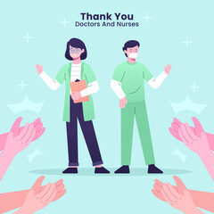 Thank you doctors and nurses. Thank you brave healthcare workers. Doctor is a hero. Medical personnel team for fighting the coronavirus.