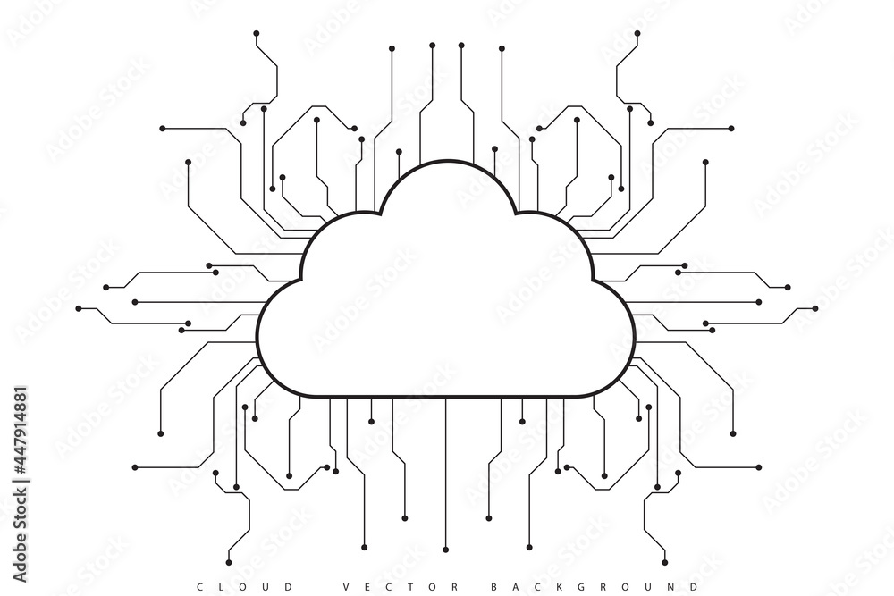 Poster cloud computing and network security technology concept, circuit board with cloud symbol and connect