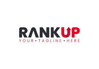 Rank up logotype. Typography logo design. Creative negative space logo. Flat and minimal logo design.