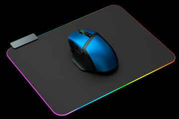 Modern gaming computer mouse on professional pad on black background © Vasyl Onyskiv