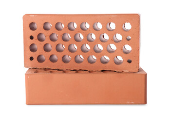 Two red bricks isolated on white. Building material