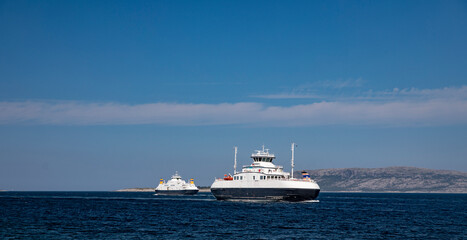 Fototapeta na wymiar Car ferry summer traffic,Helgeland,Nordland county,scandinavia,Europe