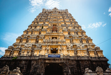 Entrance tower ( Gopuram) of Ekambareswarar Temple, Earth Linga Kanchipuram, Tamil Nadu, South...