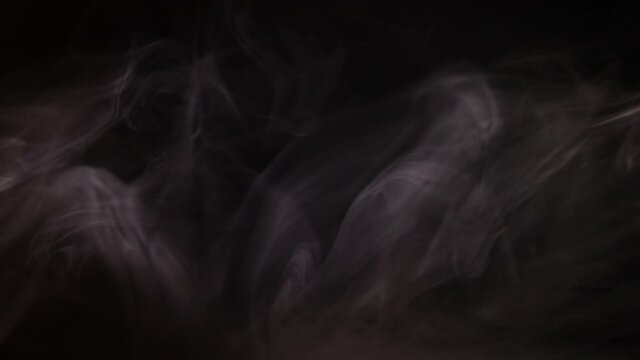Abstract smoke moves on black background. Beautiful swirling gray smoke.