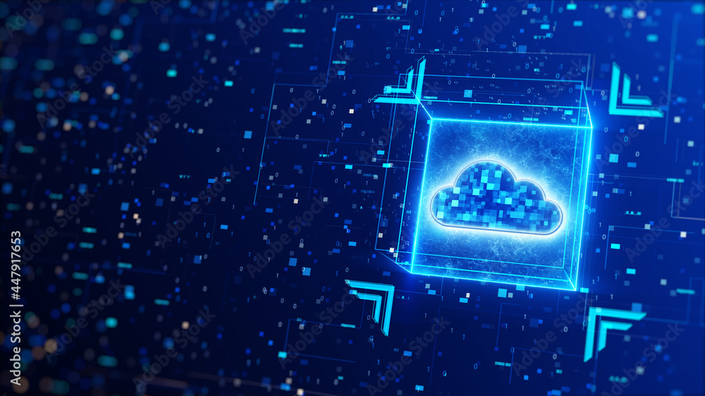 Poster cloud computing. The concept of protecting and storing data on digital information networks. cyber security technology background. Big data.