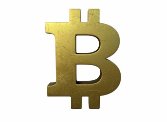 A golden bitcoin sign with scratches 3d-rendering