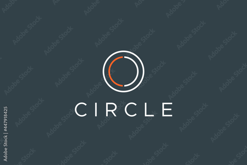 Poster simple initial letter c and o circle logo. white and orange geometric circular line isolated on dark
