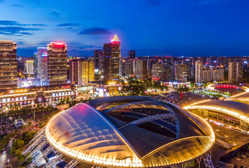 Fototapeta na wymiar Aerial photography of the night view of Nantong Financial Center, Jiangsu