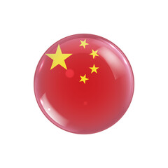 China flag icon round badge or button. Glossy sphere vector illustration.