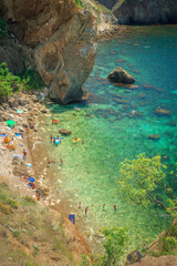 Blue sea, mountains, seascape, beach, blue lagoon. Crimea, Cape Phiolent