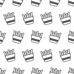 Fototapeta premium Simple seamless pattern of fried potato french fries black line art cartoon style illustration background template vector