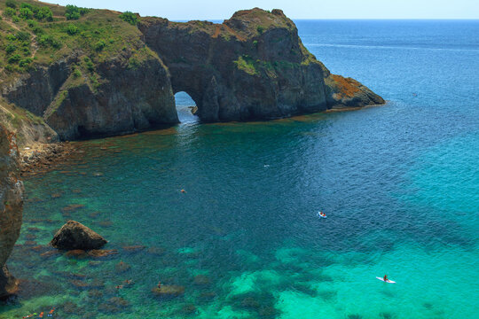 Blue sea, mountains, seascape, beach, blue lagoon. Crimea, Cape Phiolent