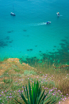 Blue sea, mountains, seascape, beach, blue lagoon. Crimea, Cape Phiolent