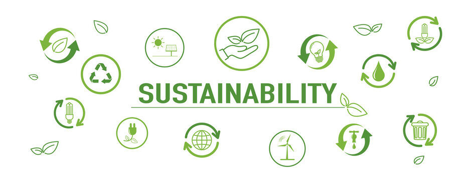 Banner design with icons for Sustainability development and Eco friendly concept, Vector illustration