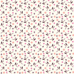 Spring seamless wallpaper with flowers and swallows. Vector seamless pattern.