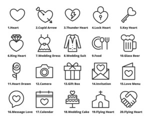 Wedding Icons Line Vector Illustration