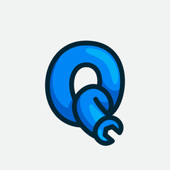 Q letter logo made of a wrench.