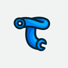T letter logo made of a wrench.