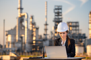Engineer inspecting in industrial oil refinery. Industry 4.0 concept. Background blurred concept.