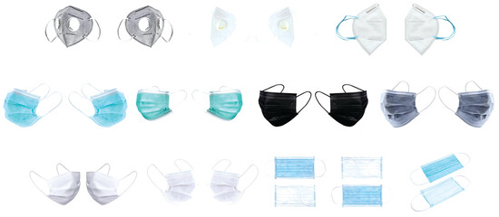 Various types of masks. white background