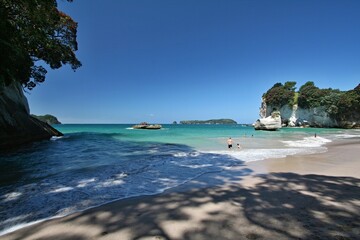 View of Mares Leg Cove beach, Coromandel Peninsula. Cathedral Cove Recreation Reserve. New Zealand.