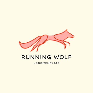 Running wolf image on simple one line vector logo